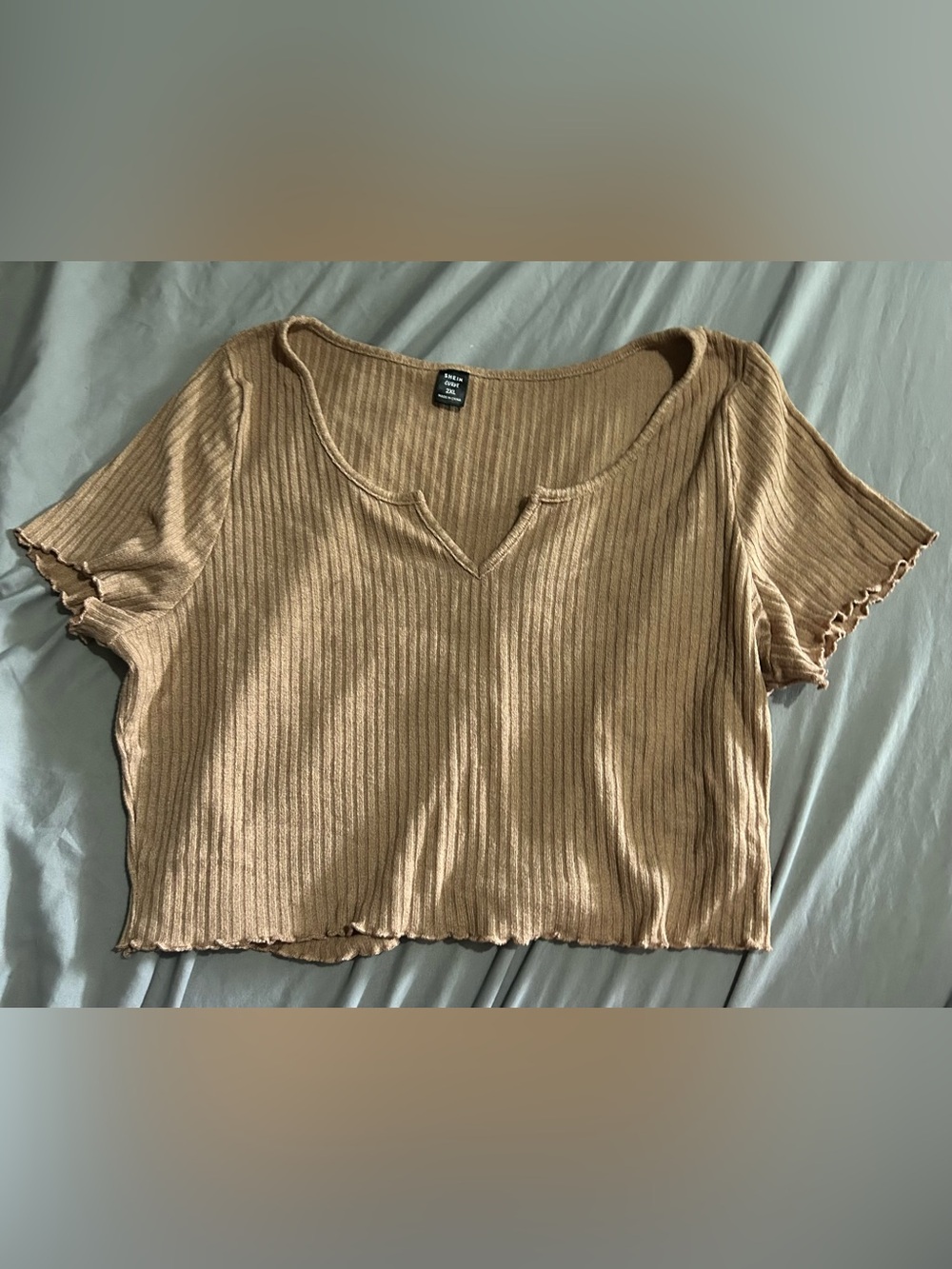 Tan Ribbed V-Notch Cropped Tops Bundle